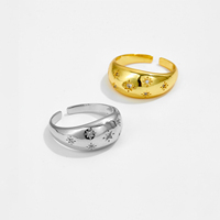 VEWANT Direct usine Bague dôme étoile réglable en cuivre blanc plaqué or 18K et rhodium avec zircone cubique, Bijoux en gros pour marques
