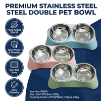 Comedero Doble para Perros y Gatos de Acero Inoxidable Premium, Resistente al Agua, con Base Antideslizante y a Prueba de Óxido