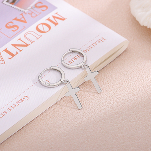 <span class=keywords><strong>Orecchini</strong></span> classici a croce a goccia 925 argento Sterling lisci <span class=keywords><strong>pendenti</strong></span> cerchi per donne uomini Unisex gioielli pregiati all'ingrosso - Product Image 4