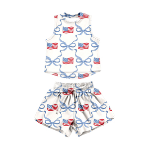 GSSO3520 Ensemble d'été sans manches pour petite fille, motif drapeau 4 juillet bleu et rouge, vente en gros pour enfants - Product Image 4