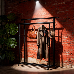 حامل معاطف حديدي حديث بصفين لغرفة النوم وغرفة المعيشة، منظم مستقل ومتين للملابس وأثاث المنزل - Product Image 4