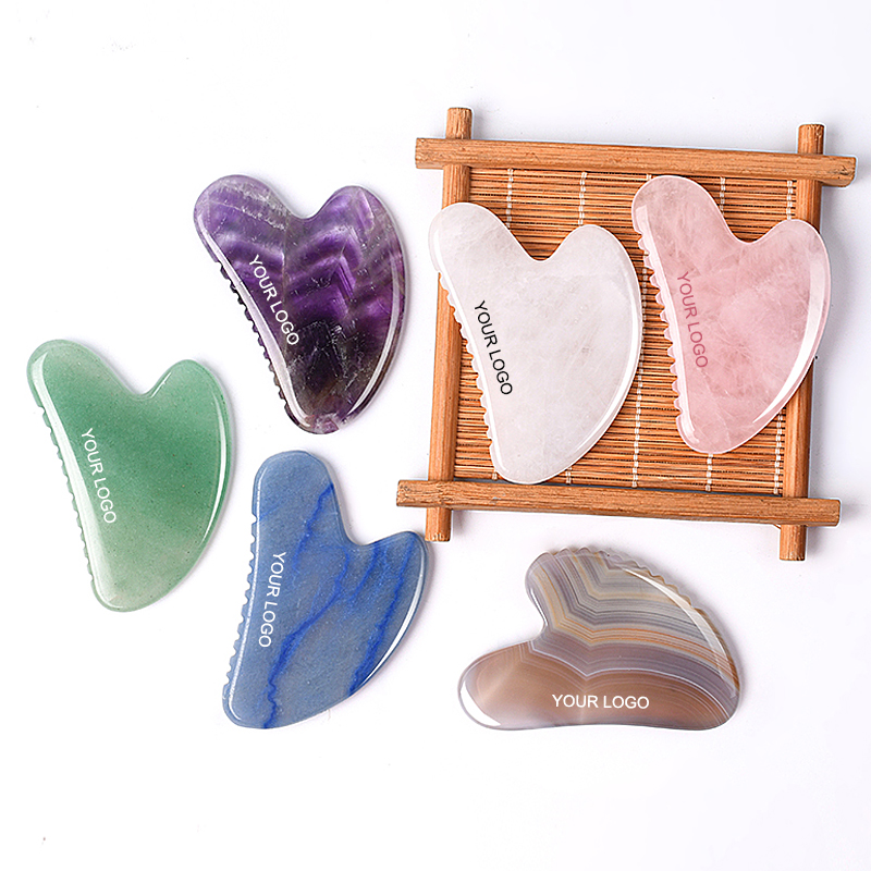 Il più nuovo stile di cristallo naturale puro viso Anti-invecchiamento Gua Sha Board Gemstone Skincare Massage Jade Stone Guasha Tool