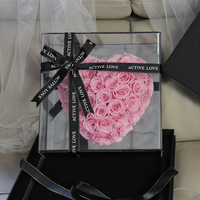 Miroir de luxe en forme de coeur préservé Rose boîte acrylique florale durable pour les cadeaux de remise des diplômes de Noël de la Saint-Valentin des femmes
