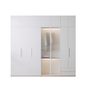 Armario Minimalista Moderno de Madera Maciza Color Crema con Puerta de Vidrio e Iluminación para Dormitorio - Product Image 4