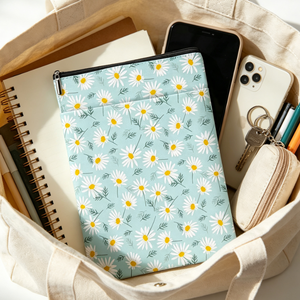 Housse de livre à motif floral marguerite avec fermeture éclair, sac de protection souple en tissu pour cahier, idéal pour la lecture des étudiants, protection anti-rayures - Product Image 6
