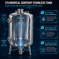 Réservoir de stockage d'eau en acier inoxydable 1000L/h, cuve ondulée à paroi mince avec ports d'entrée, de sortie et de vidange pour usage industriel et médical