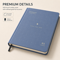Carnet personnalisé B5 à couverture rigide, pages quadrillées douces avec dorure mate or, ruban, coins arrondis – Idéal pour le bureau, les études et la planification quotidienne