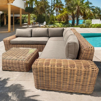 Conjunto de Sofás de Jardín en Forma de L de Mimbre y Ratán con Estructura de Aluminio Moderna de Alta Calidad para Exteriores y Hoteles
