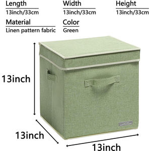 13인치 큐브 접이식 패브릭 수납함 (뚜껑 포함) 40L 접이식 옷장 정리함 린넨 접이식 수납함 (손잡이 포함) - Product Image 2