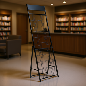 Présentoir de brochures portable en métal noir, 20 poches, étagère d'angle sur pied, style moderne pour support de documentation - Product Image 2