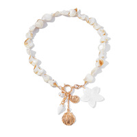 Collier pendentif en alliage avec imitation perle, coquillage et étoile de mer, style européen-américain, pour les vacances, la plage et les loisirs