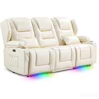 Sofá Reclinable Moderno de Tres Plazas con Respaldo Dividido Ajustable, Cargador Multi-Puerto, Respaldo Abatible, Iluminación LED, para Cine en Casa