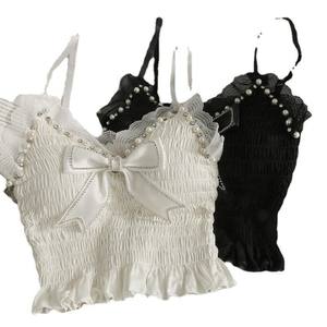 Camisola de Encaje con Lazo para Mujer, Tops Cortos Plisados, Ropa Vintage, Estilo Harajuku, Camisola Sexy, Dulce y Elegante para Mujer - Product Image 5
