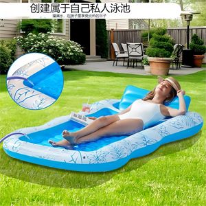 Inflatable Floating Bed Rectangular 84x57in With Cup Holder And Detachable Pillow For Pool Lounge - Product Image 4