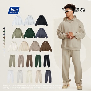 Sıcak satış ağır fransız Terry Sweatpants ve Hoodie seti özel Logo baskı erkek eşofman - Product Image 1