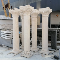 QUYANG Casa de lujo moderna Villa Decoración Beige Piedra natural Pilar Diseño Mármol Columna Romana