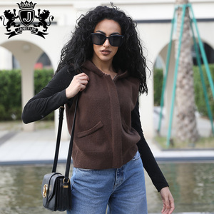 <span class=keywords><strong>Cardigan</strong></span> Senza Maniche con Cappuccio in Maglia <span class=keywords><strong>Marrone</strong></span> Castagna Stile Street Premium Janefur per <span class=keywords><strong>Donna</strong></span> - Product Image 2
