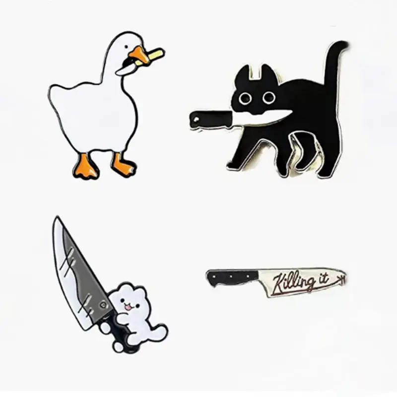 금속 공예 만화 동물 하드 에나멜 핀 사용자 정의 대량 옷깃 핀 검은 고양이 칼 브로치 핀 배낭 의류 가방