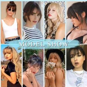 Flecos de aire de pelo sintético populares al por mayor con patillas, flequillo Romo, flequillo frontal Natural sin rastro, pieza de pelo para mujer - Product Image 6