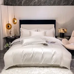 Parure de lit 4 pièces en satin de coton égyptien de luxe, couleur unie, housse de couette blanche, taies d'<span class=keywords><strong>oreiller</strong></span> - Product Image 1