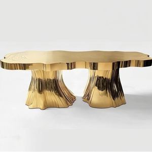 Table basse contemporaine en acier inoxydable pour le thé, racines d'arbre dorées irrégulières, meubles de maison modernes, table à manger de luxe légère - Product Image 6