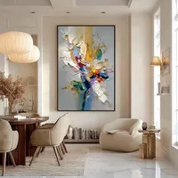 Grande peinture abstraite colorée à l'impasto, art mural texturé coloré, décoration haut de gamme pour la maison, décoration moderne et élégante pour le salon