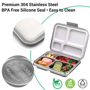 กล่องข้าวราคาโรงงาน ปลอดสาร BPA 4 ช่อง ป้องกันการรั่วซึม ทนทาน ทำจากสแตนเลส 304 กล่องอาหารกลางวันแบบใช้ซ้ำได้ กล่องเบนโตะโลหะ - Product Image 2