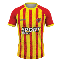 Tenues de sport personnalisées, sublimation intégrale, dernier design, maillot de football rétro rouge, bleu, jaune, rayé, survêtements de football pour hommes