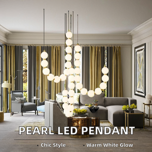 Lámpara colgante de techo LED de tamaño pequeño moderno, collar de perlas decorativas para interiores, para comedor candelabro, restaurante - Product Image 3