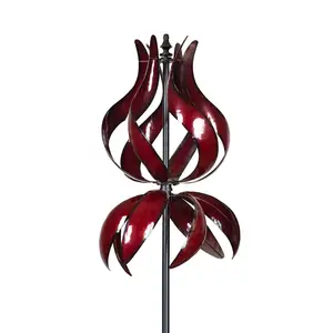 Grosir 12 inch logam taruhan-Desain CAD 3D Patung Kinetik Merah Logam Luar Ruangan Kincir Angin Taman Spinner dengan Tonggak