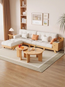Sofá de Madera Maciza de Estilo Nórdico para el Hogar, Sofá Multifuncional con Carga Inalámbrica e Interfaz USB - Product Image 4