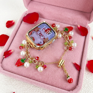 Bracelet de montre avec pendentif fraise, chaîne de perles artificielles pour smartwatch - Product Image 5