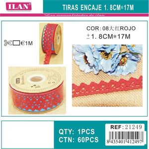 Strisce di pizzo Ilan 1,8 cm x 17 m rosse per decorazioni artigianali - Product Image 3