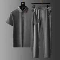 Ensemble sportif fin pour homme été 2024, t-shirt col polo uni et pantalon long, vêtements pour homme