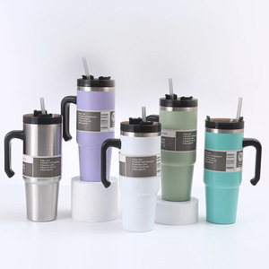 Gobelet isotherme en acier inoxydable de 30 oz et 20 oz avec poignée et paille, tasse de voyage à double paroi pour voiture, bureau et extérieur - Product Image 6