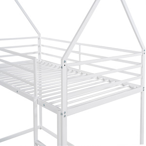 White Modern Wooden Kids Bunk <b>Bed</b> With Ladder And Guardrails <b>House</b> Shape For Children Bedroom - Product Image 4