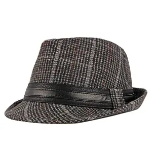 Unisex Autumn Winter Jazz Hats Men Women Retro Plaid Panama Hat Fold roll up brim Fedoras Hat For Male Casual Bowler Caps