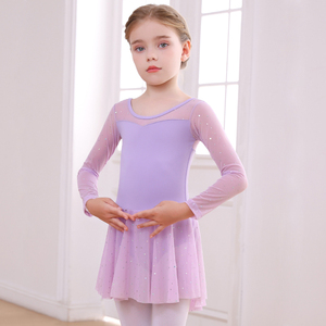 Justaucorps de ballet pour filles à manches longues, robe de danse scintillante avec jupe en tulle étoilé, tenue de danse pour entraînement et performance - Product Image 3