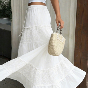 กระโปรงแม็กซี่สไตล์โบฮีเมียนสำหรับผู้หญิง เอวธรรมชาติ ใส่สบายในฤดูร้อน สีพื้น เรียบหรู ทรงเอพลิ้วไหว มีเชือกผูกเอว สวมใส่สบาย ทรงเข้ารูป สไตล์โบฮีเมียน - Product Image 3