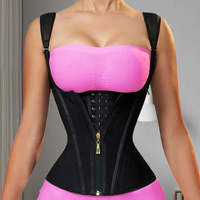 Gilet amincissant à fermeture éclair, double couche, avec baleines en acier, haute compression, en latex, pour le contrôle du ventre, gaine sculptante