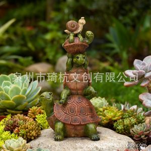 Ornement de jardin en résine en forme de tortues empilées, décoration de cour extérieure, artisanat autoportant en forme d'animal, cadeau - Product Image 2