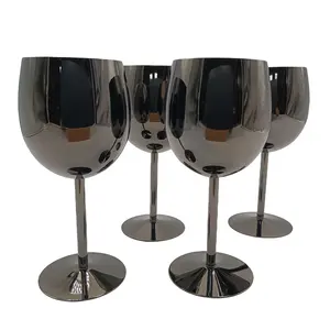 18oz Black Stainless Steel Metal Stemmed Wine Glasses Unbreakable Wine Goblet Drinkware Champagne Cup for Red White Wine