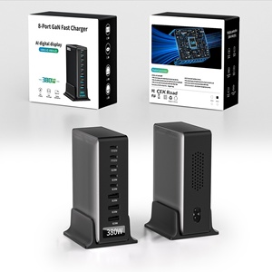 Cargador Rápido GaN de Escritorio de 380W, Estación de Carga USB C de 8 Puertos con Pantalla Digital AI, Enchufe EU, UK, US para MacBook Pro, Laptop, <span class=keywords><strong>iPhone</strong></span> - Product Image 1