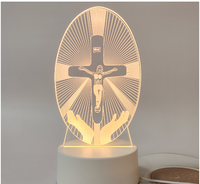 Veilleuse à Illusion Optique 3D Personnalisée, Design Pop Moderne Catholique, Thème Religieux Croix, Marie, Christ, Jésus, USB Central