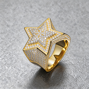 Anello Cubano Iced Out VVS Moissanite a Stella e Cuore in <span class=keywords><strong>Argento</strong></span> 925 Placcato Oro, Gioielli Raffinati Hip Hop all'Ingrosso per Uomo Donna, Regalo di Nozze - Product Image 4