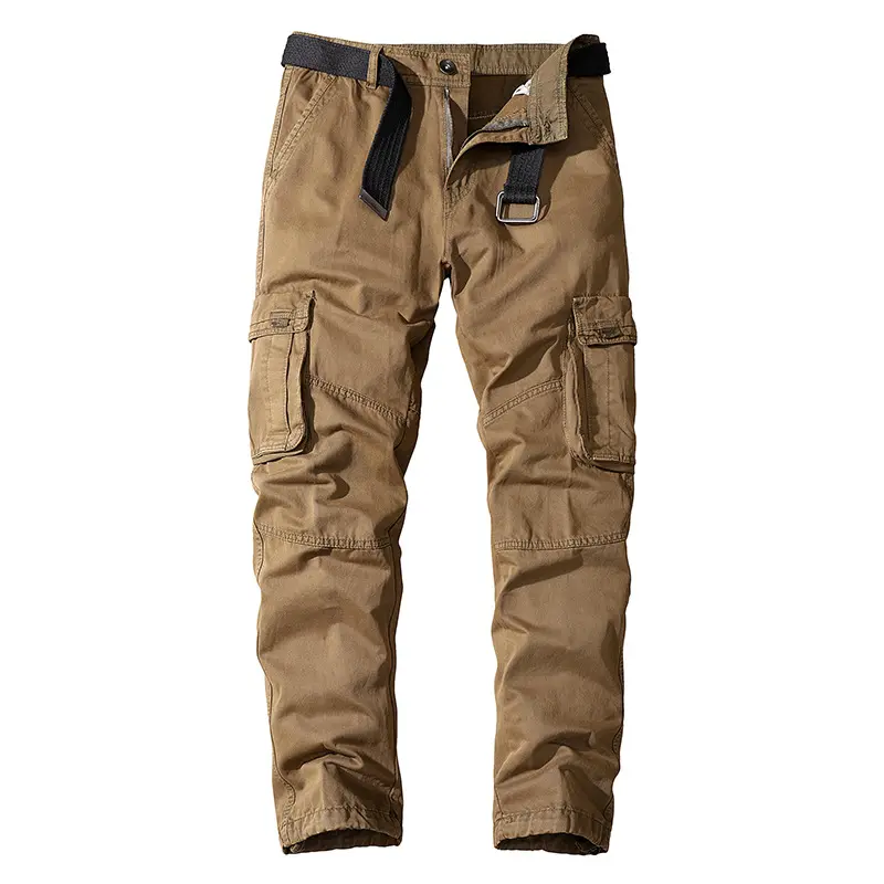 Pantalones de trabajo para hombre con múltiples bolsillos, prendas de vestir informales OEM, pantalones Cargo de algodón rectos, etiqueta personalizada