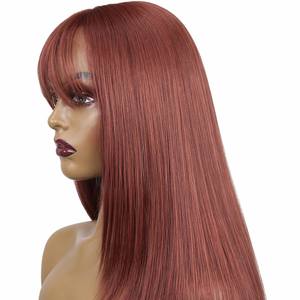 Parrucca Liscia Auburn con Frangia Dritta in <span class=keywords><strong>Capelli</strong></span> Umani, Lunga Marrone Rame Pre-Piumata, Effetto Naturale Senza Colla per Donna - Product Image 4