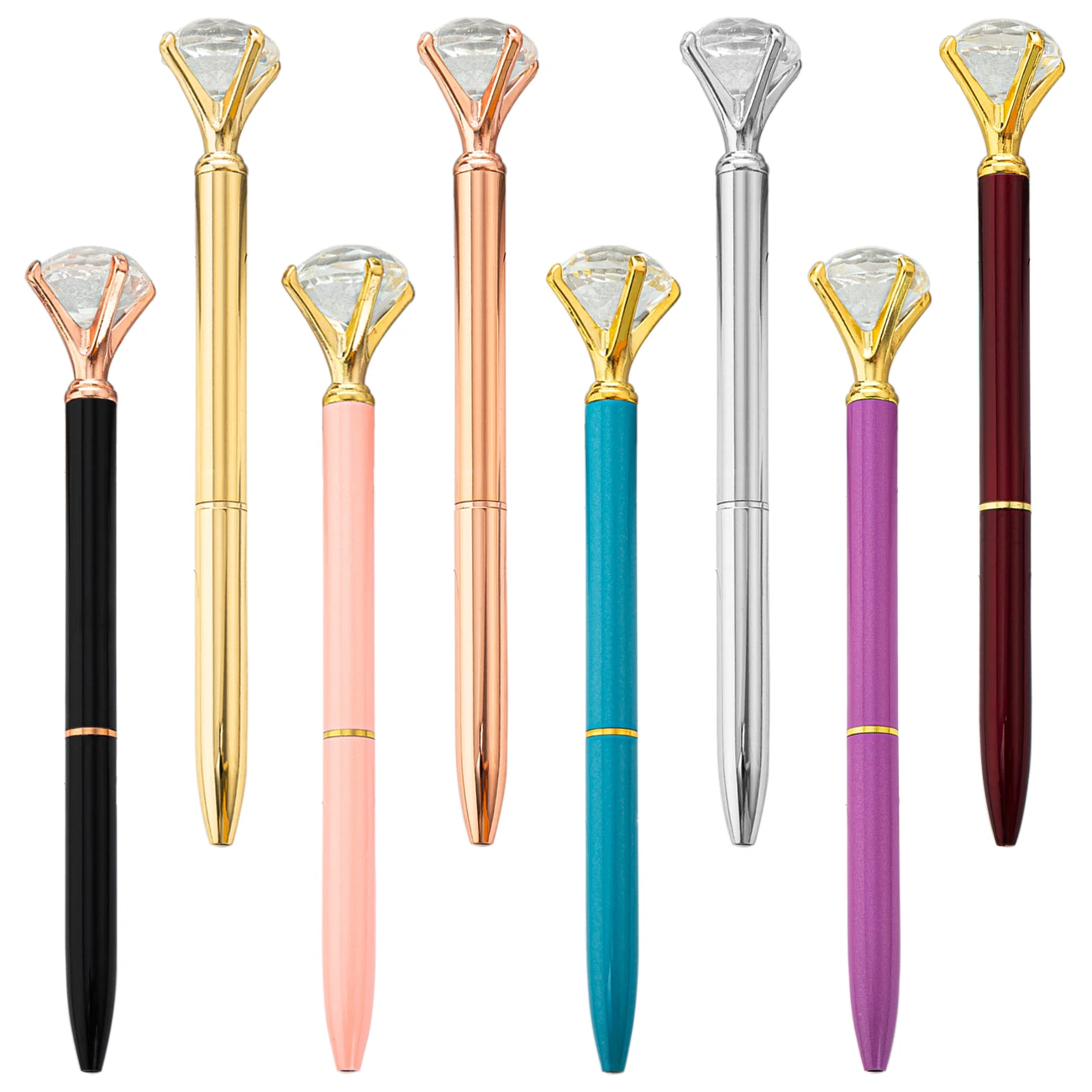 Wholesale Rose Gold Pink Purple Silver metal Ballpoint With Logo on Top Glitter Crystal Ball Pen Creative Custom Diamond Pens