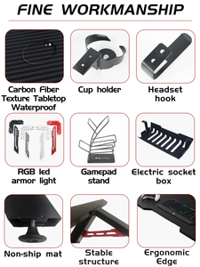 Tùy Chỉnh Đua Xe Phong Cách PC Chơi Game Bàn Ghế Đặt Thiết Kế Mát Mẻ Carbon Bề Mặt Kim Loại Với LED Giữ Cốc Cho Nhà Văn Phòng - Product Image 4