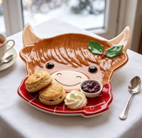 Assiette de service en céramique en forme de vache des Highlands, plateau de dîner fantaisie au design animalier pour la décoration de table, service de repas et cadeau